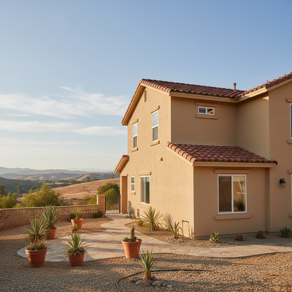 Completed stucco painting work at a residential property in Riverside, CA