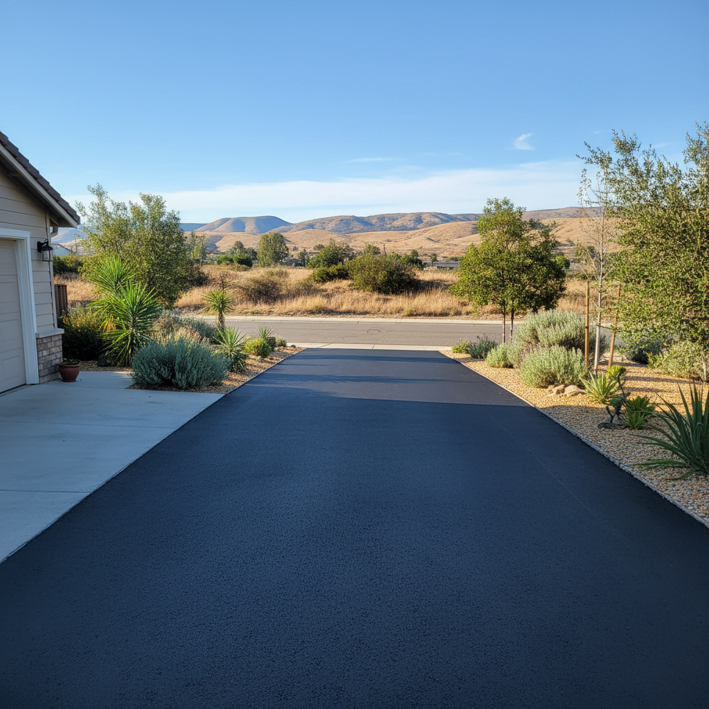 Completed asphalt sealcoating work at a residential property in Menifee, CA