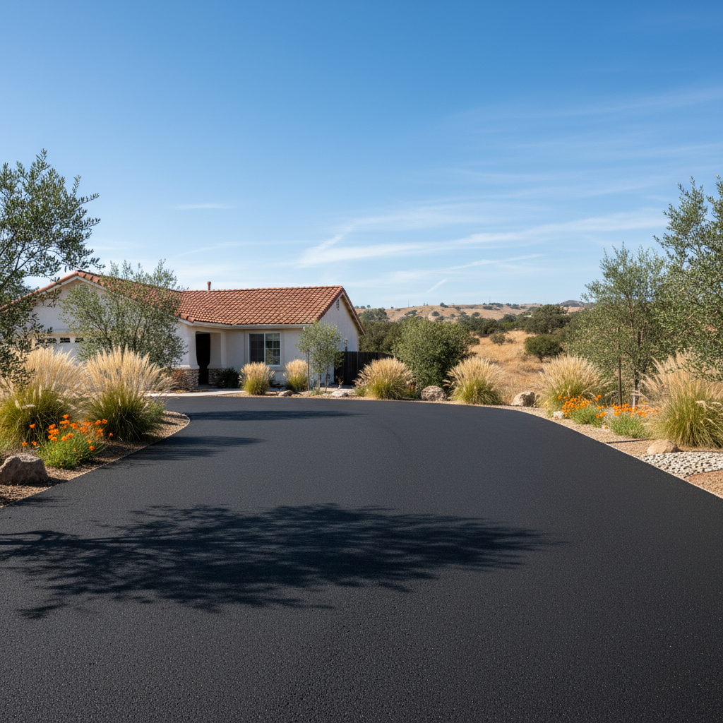 Completed driveway paving work at a residential property in Menifee, CA