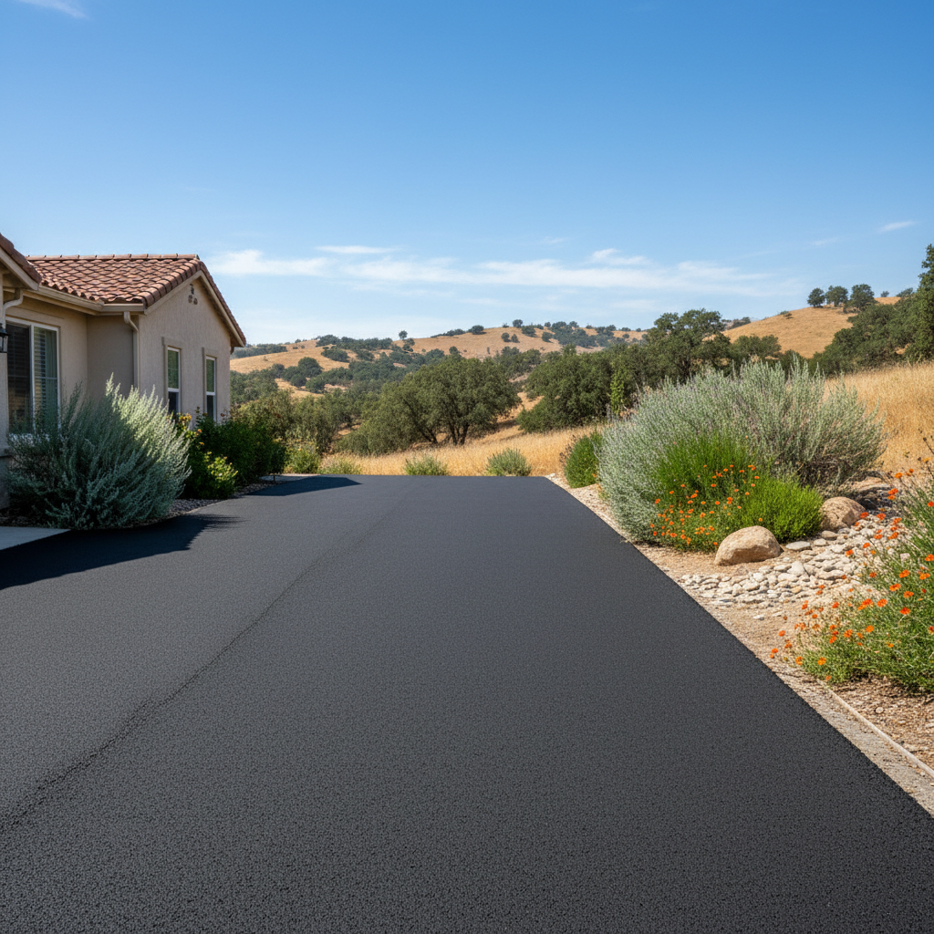 Completed driveway paving work at a residential property in Menifee, CA