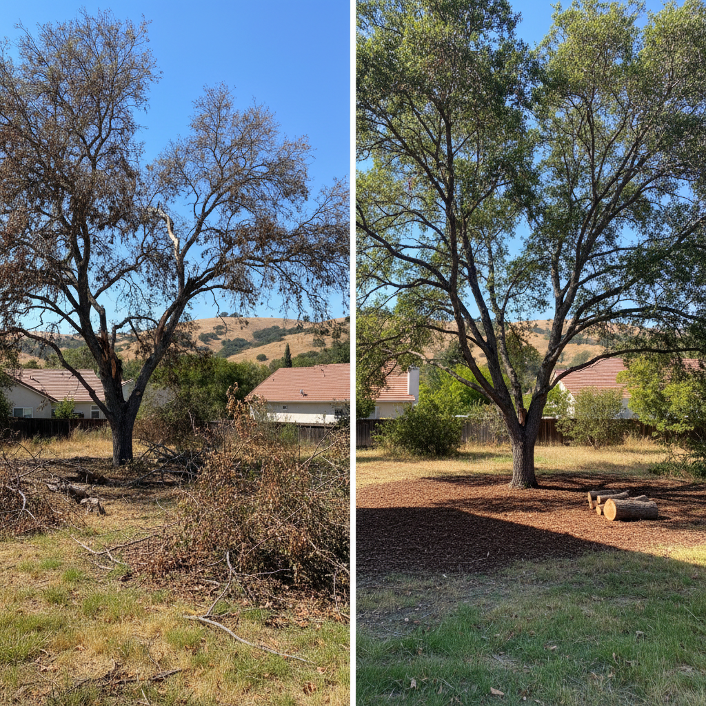 Completed tree pruning work at a residential property in Fremont, CA