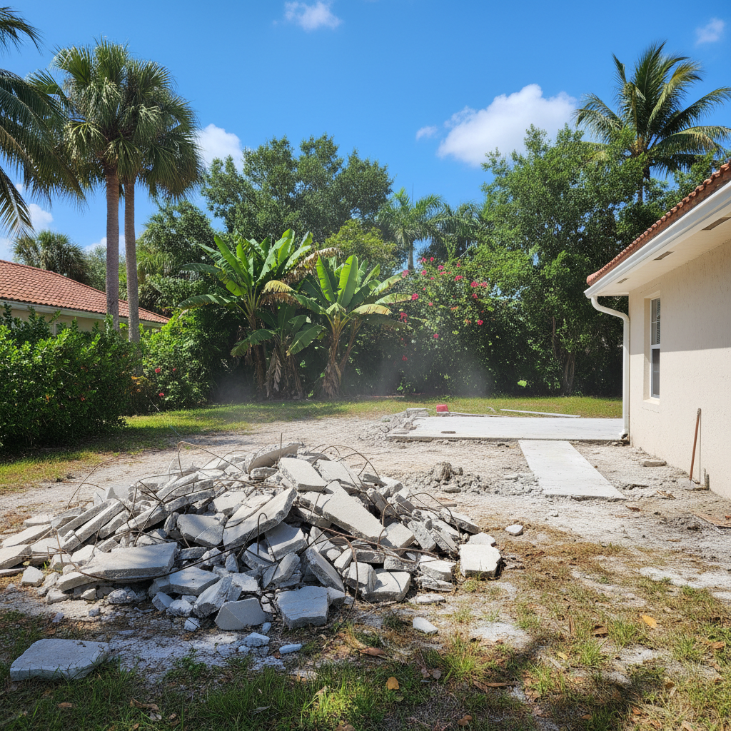 Completed concrete demolition work at a residential property in Cape Coral, FL