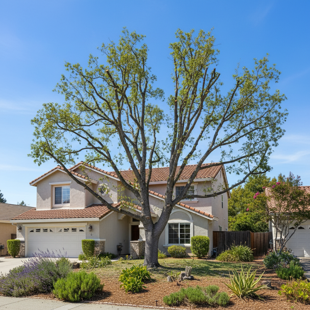 Completed tree trimming work at a residential property in Fremont, CA