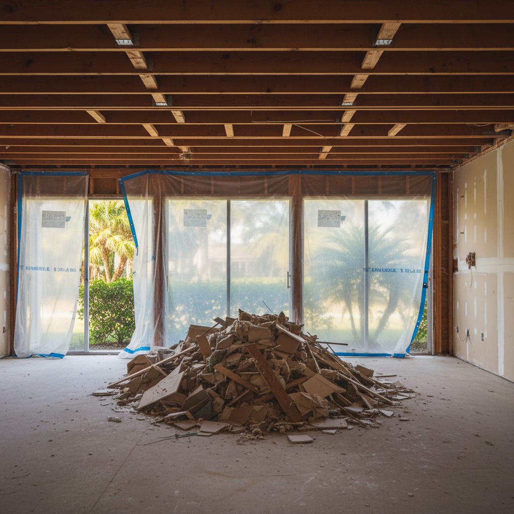 Completed interior demolition work at a residential property in Cape Coral, FL