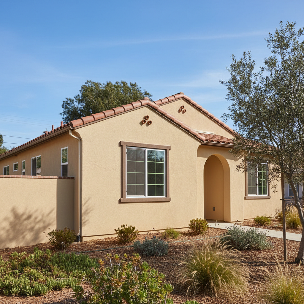Completed stucco installation work at a residential property in Azusa, CA
