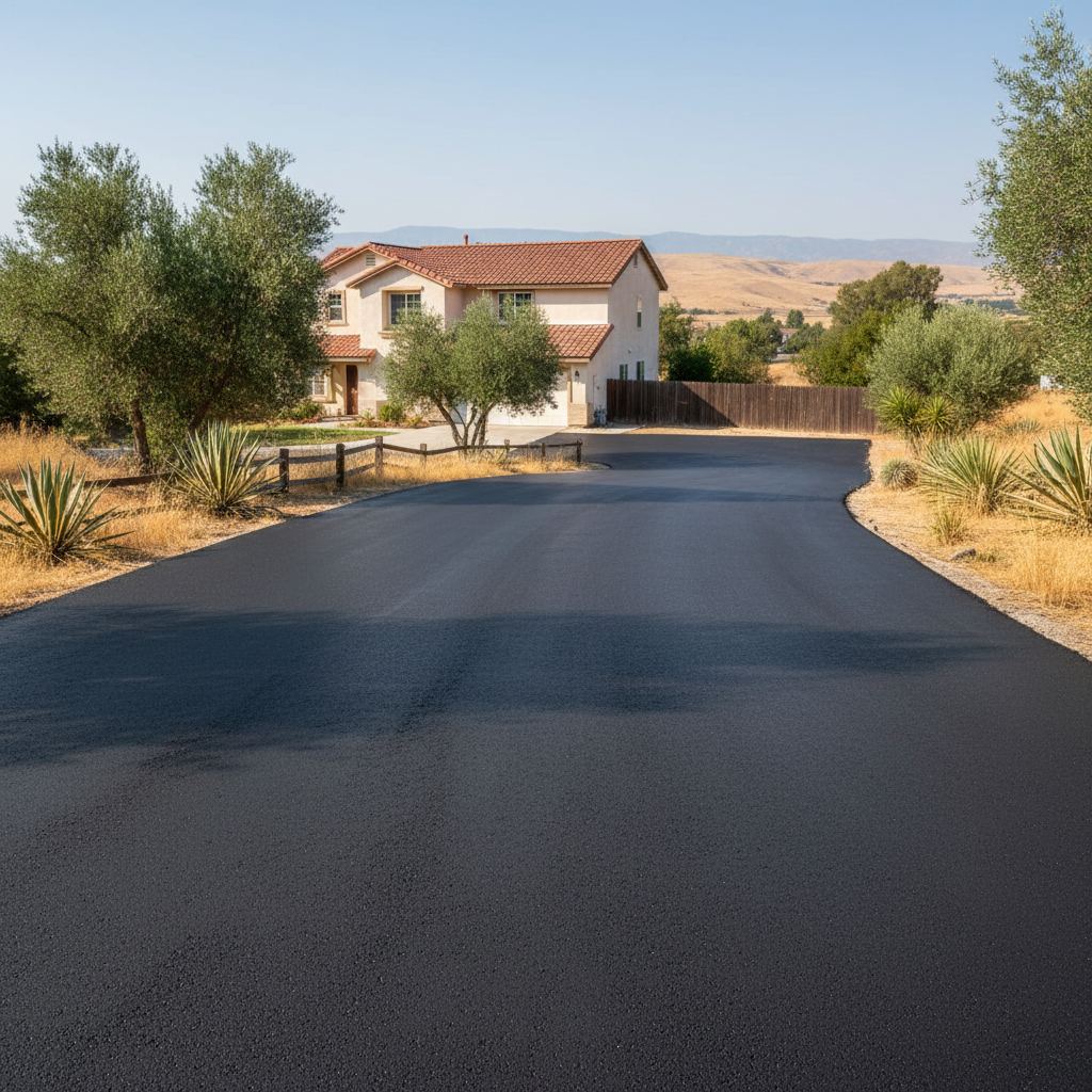 Completed residential asphalt work at a residential property in Orosi, CA