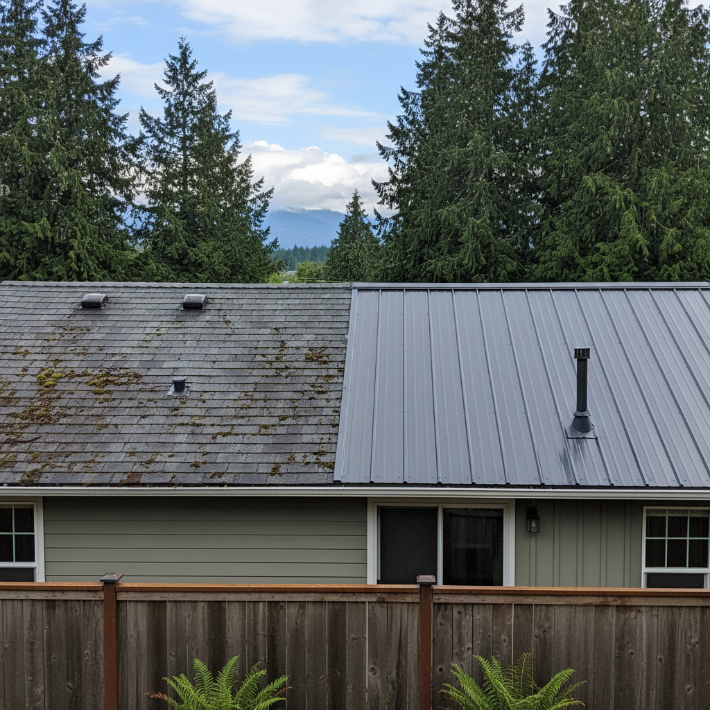 Completed metal roofing work at a residential property in Sammamish, WA