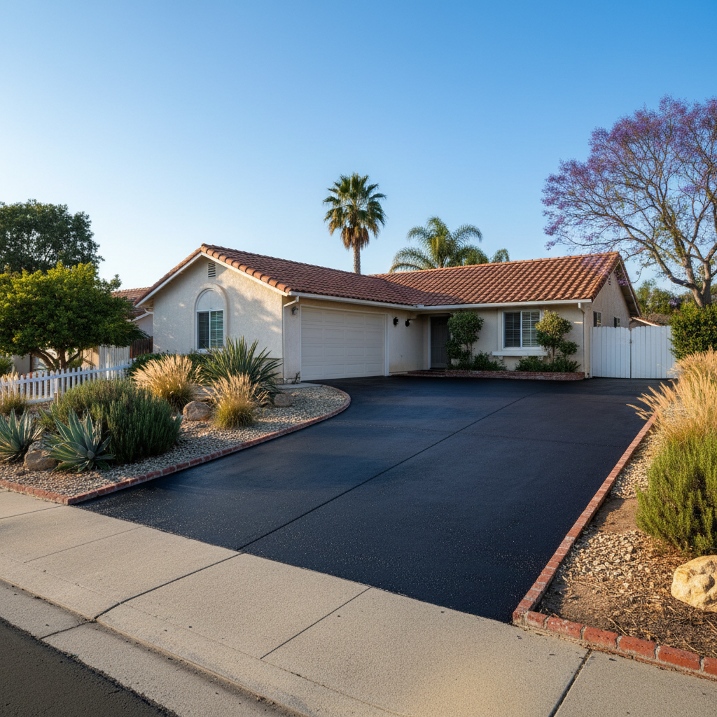 Completed asphalt sealcoating work at a residential property in Los Angeles, CA
