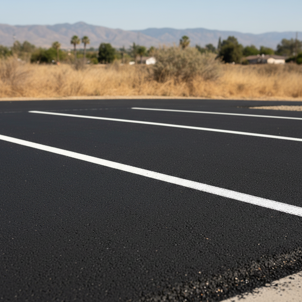 Completed asphalt striping work at a residential property in Orosi, CA