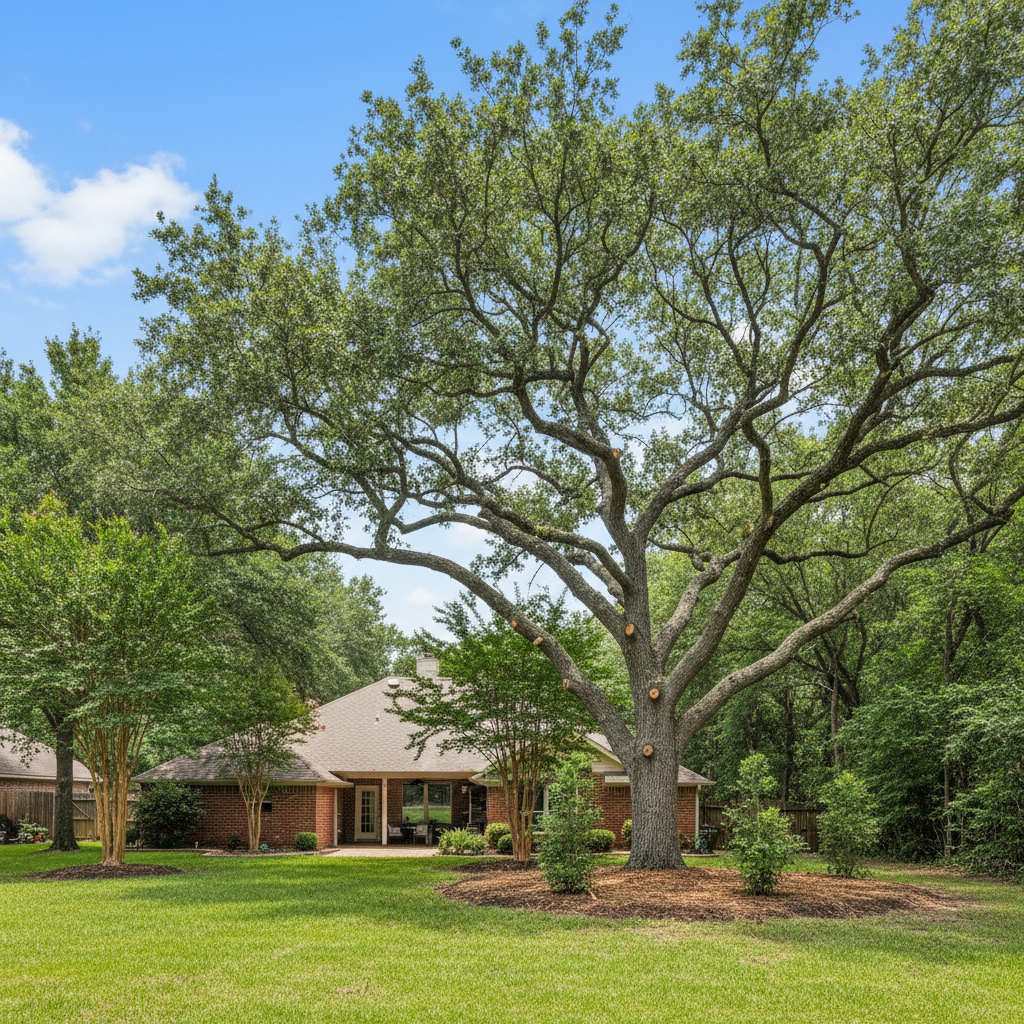 Completed tree pruning work at a residential property in Kingwood, TX