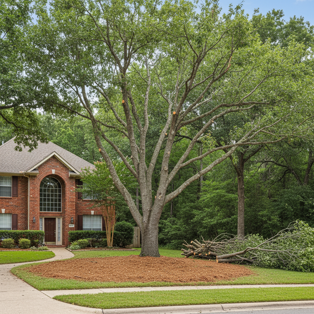 Completed tree trimming work at a residential property in Kingwood, TX