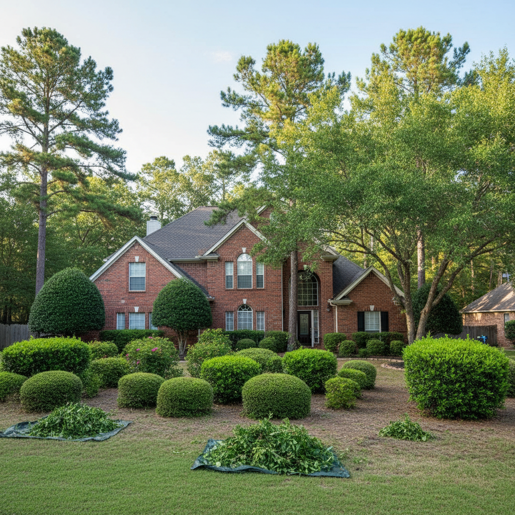 Completed shrub & bush trimming work at a residential property in Kingwood, TX
