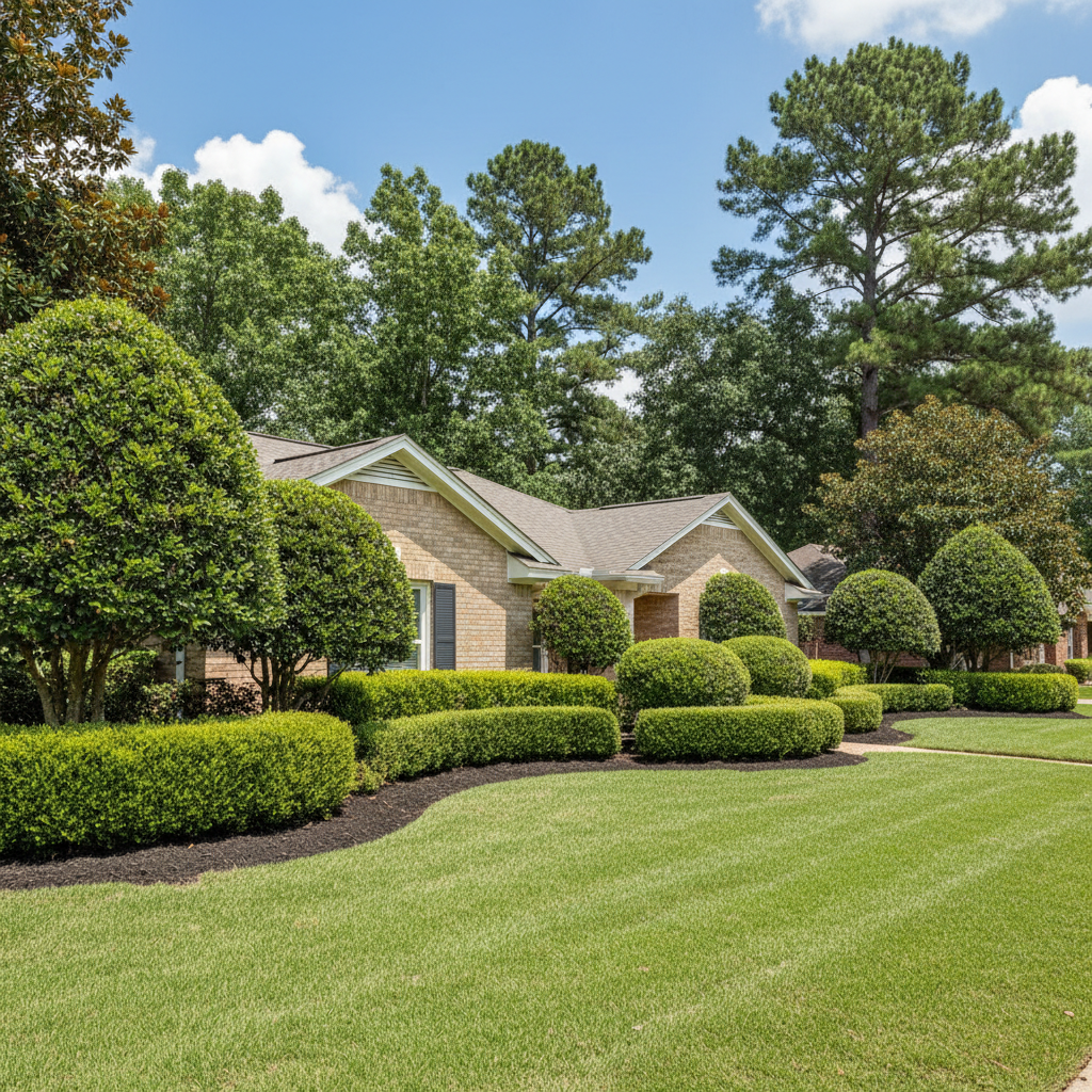 Completed shrub & bush trimming work at a residential property in Humble, TX