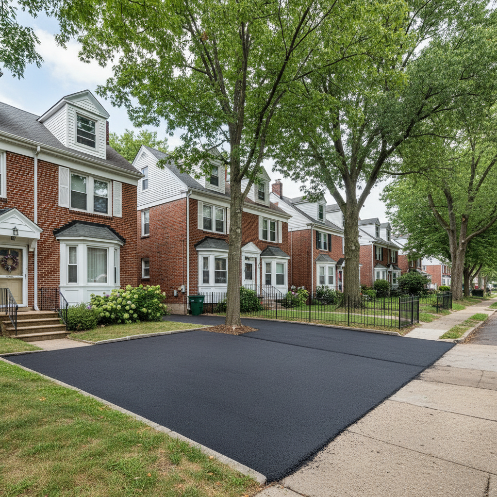 Completed asphalt repair work at a residential property in Philadelphia, PA