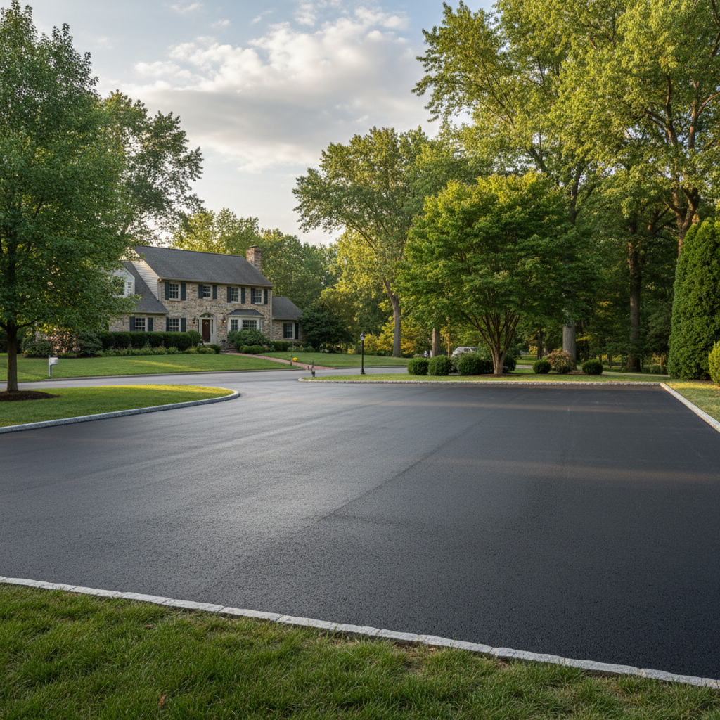 Completed parking lot paving work at a residential property in Philadelphia, PA