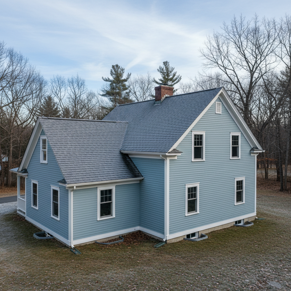 Completed roof repair work at a residential property in West Greenwich, RI