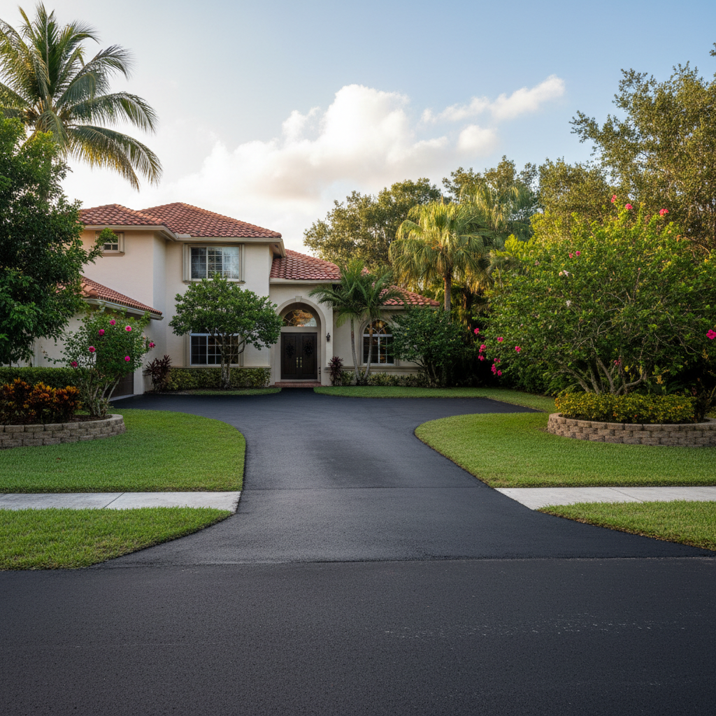 Completed asphalt paving work at a residential property in Plantation, FL