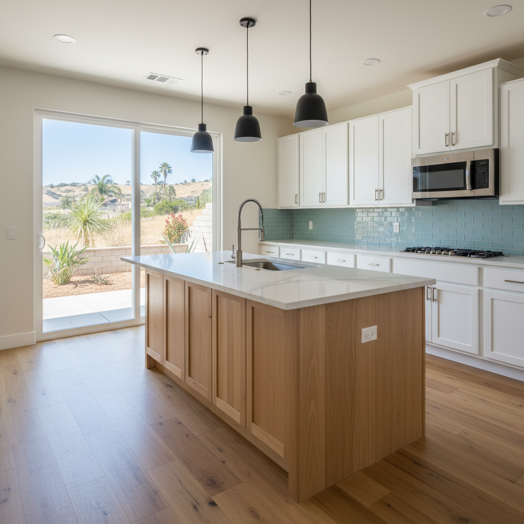 Completed kitchen island installation work at a residential property in Fullerton, CA
