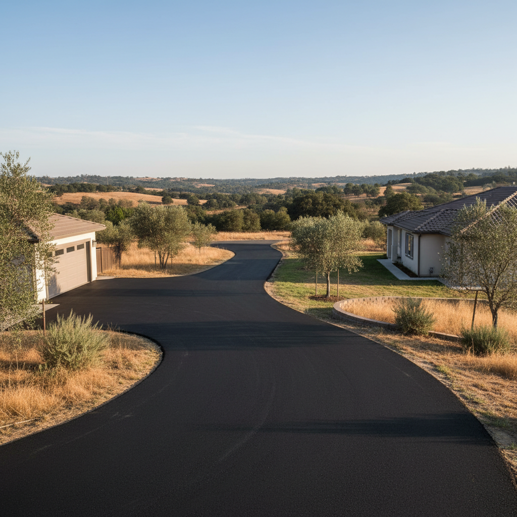 Completed asphalt paving work at a residential property in Yuba City, CA