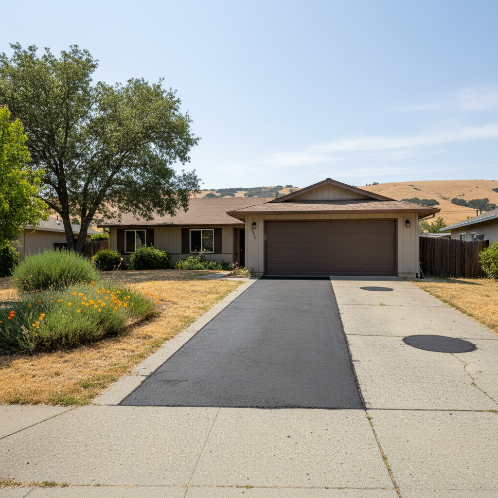 Completed asphalt patching work at a residential property in Yuba City, CA
