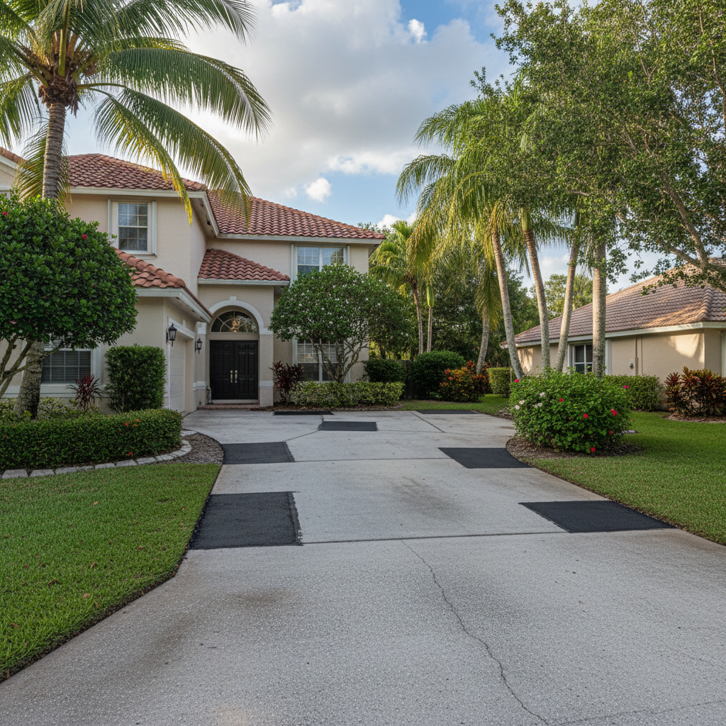 Completed asphalt patching work at a residential property in Plantation, FL
