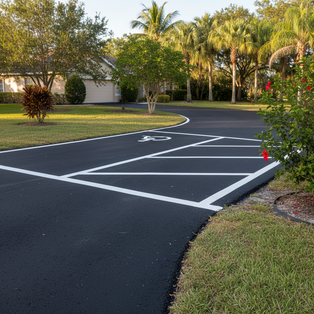 Completed asphalt striping work at a residential property in Plantation, FL