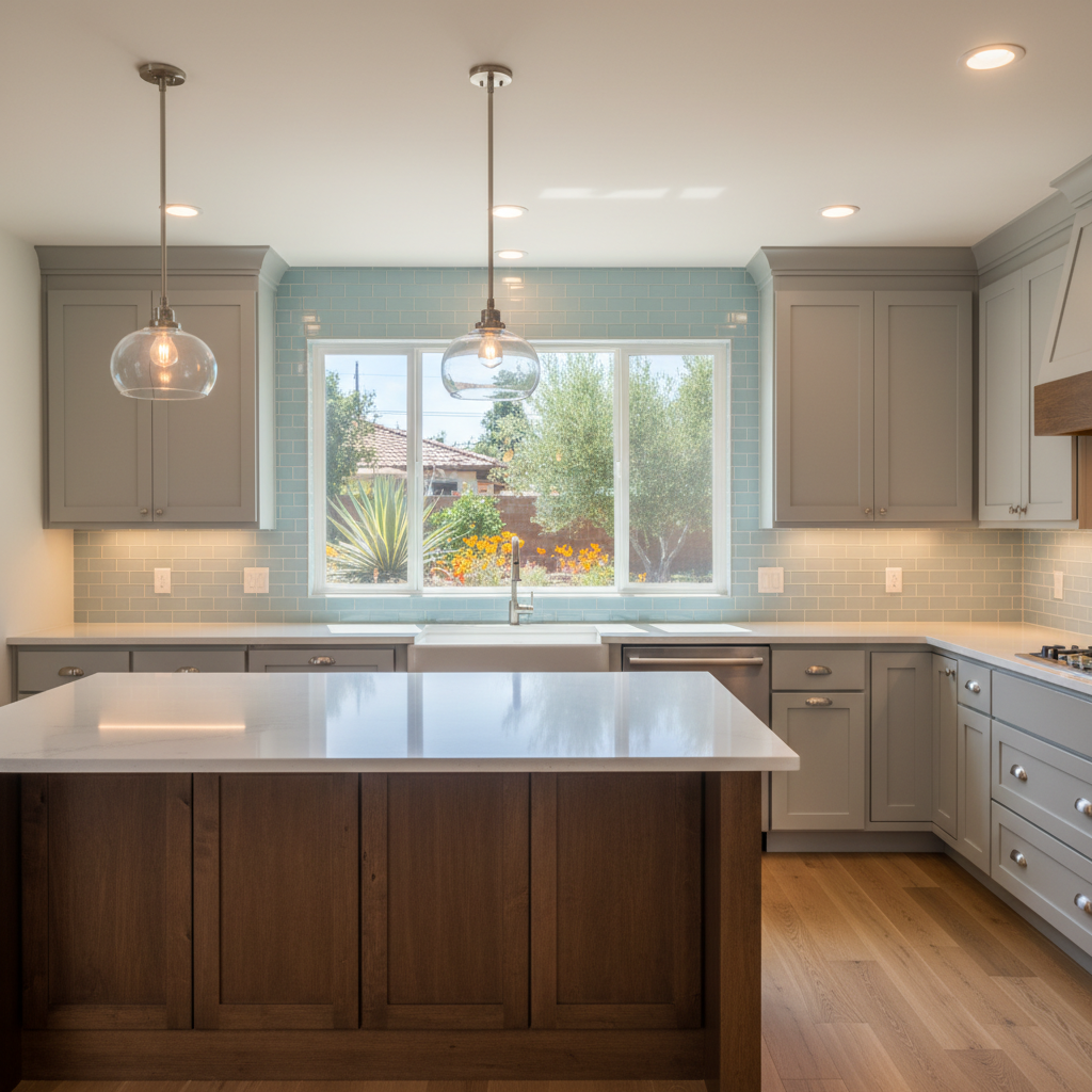 Completed kitchen lighting work at a residential property in Fullerton, CA