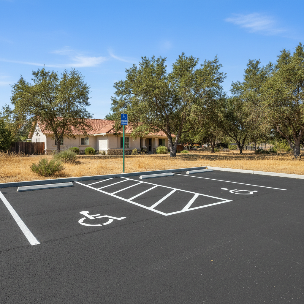 Completed asphalt striping work at a residential property in Yuba City, CA