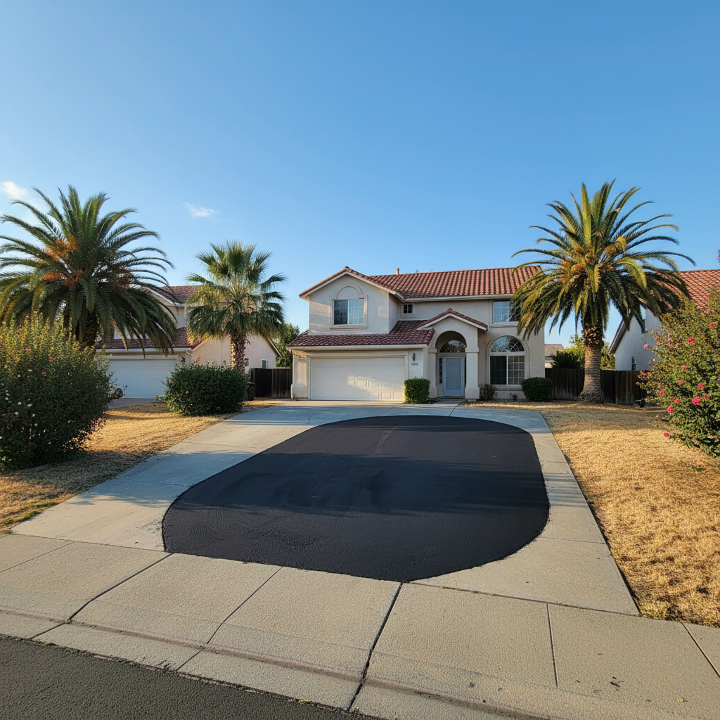 Completed asphalt repair work at a residential property in Yuba City, CA