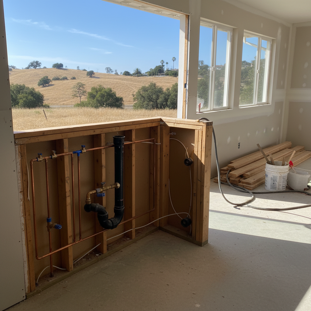 Completed plumbing rough-in work at a residential property in Ventura, CA
