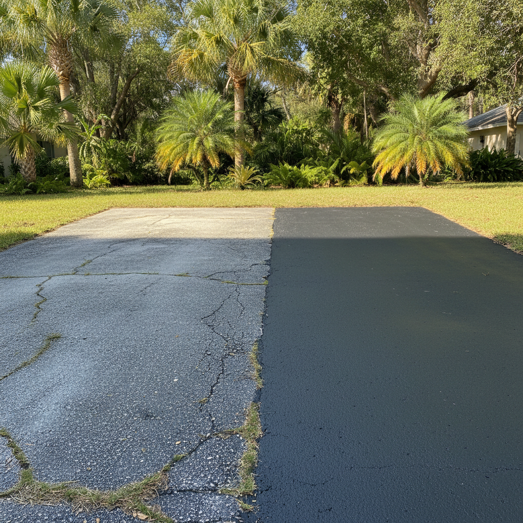 Completed asphalt sealcoating work at a residential property in Plantation, FL