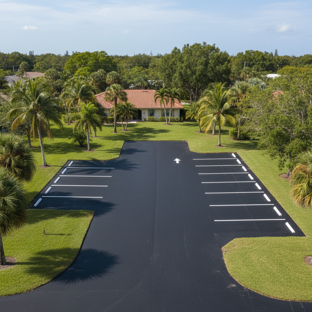 Completed parking lot paving work at a residential property in Plantation, FL