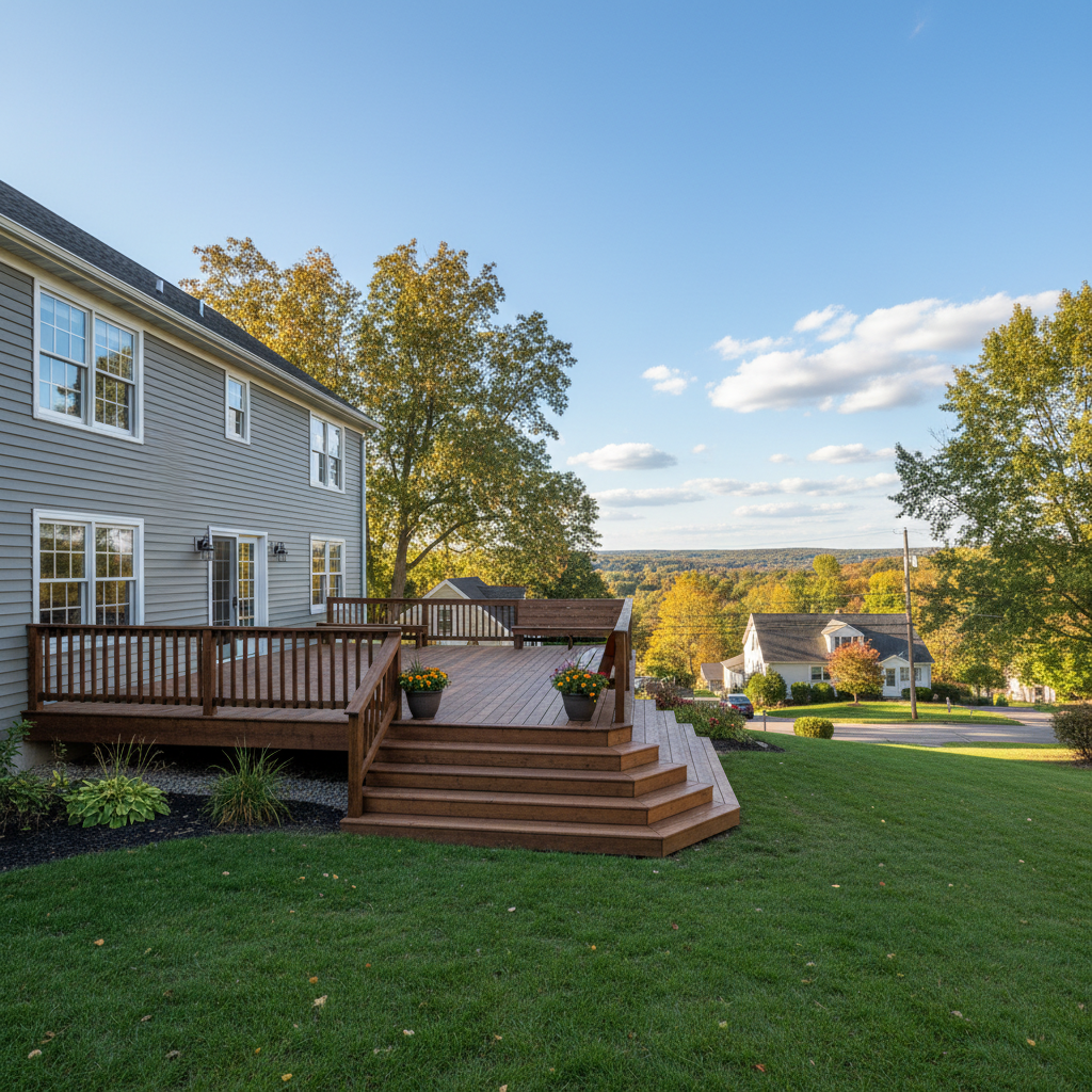 Completed deck construction work at a residential property in Galena, IL