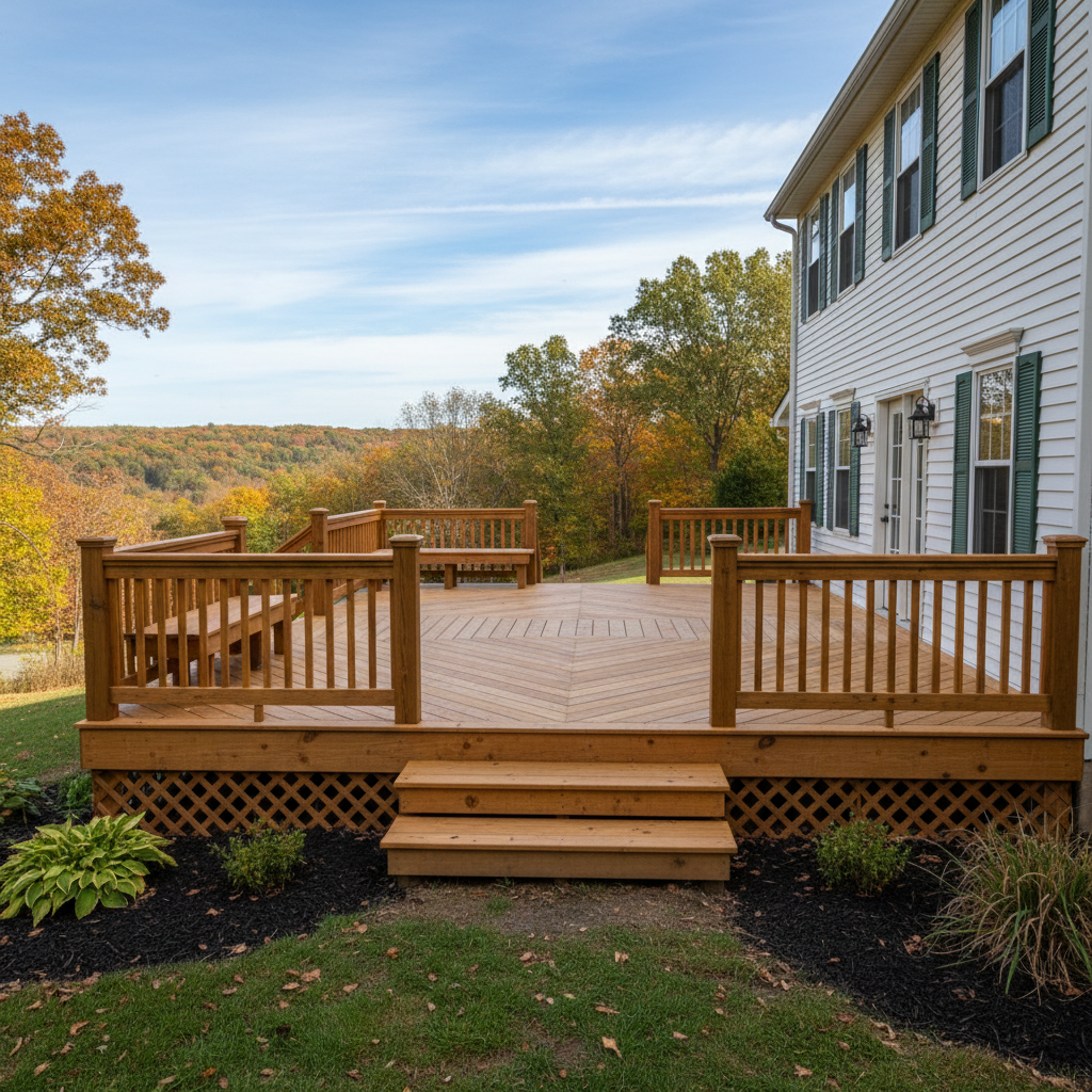 Completed wooden decks work at a residential property in Galena, IL