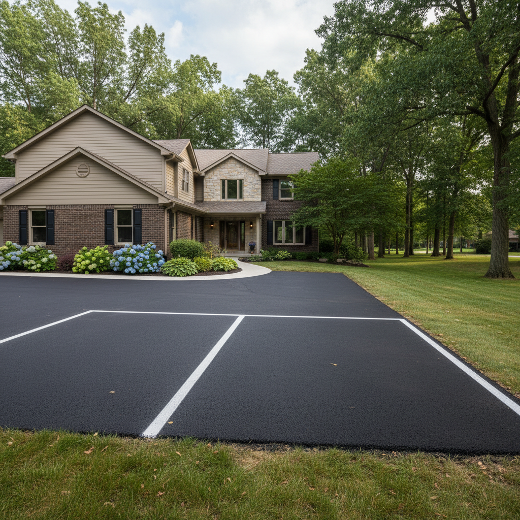 Completed asphalt striping work at a residential property in South Bend, IN