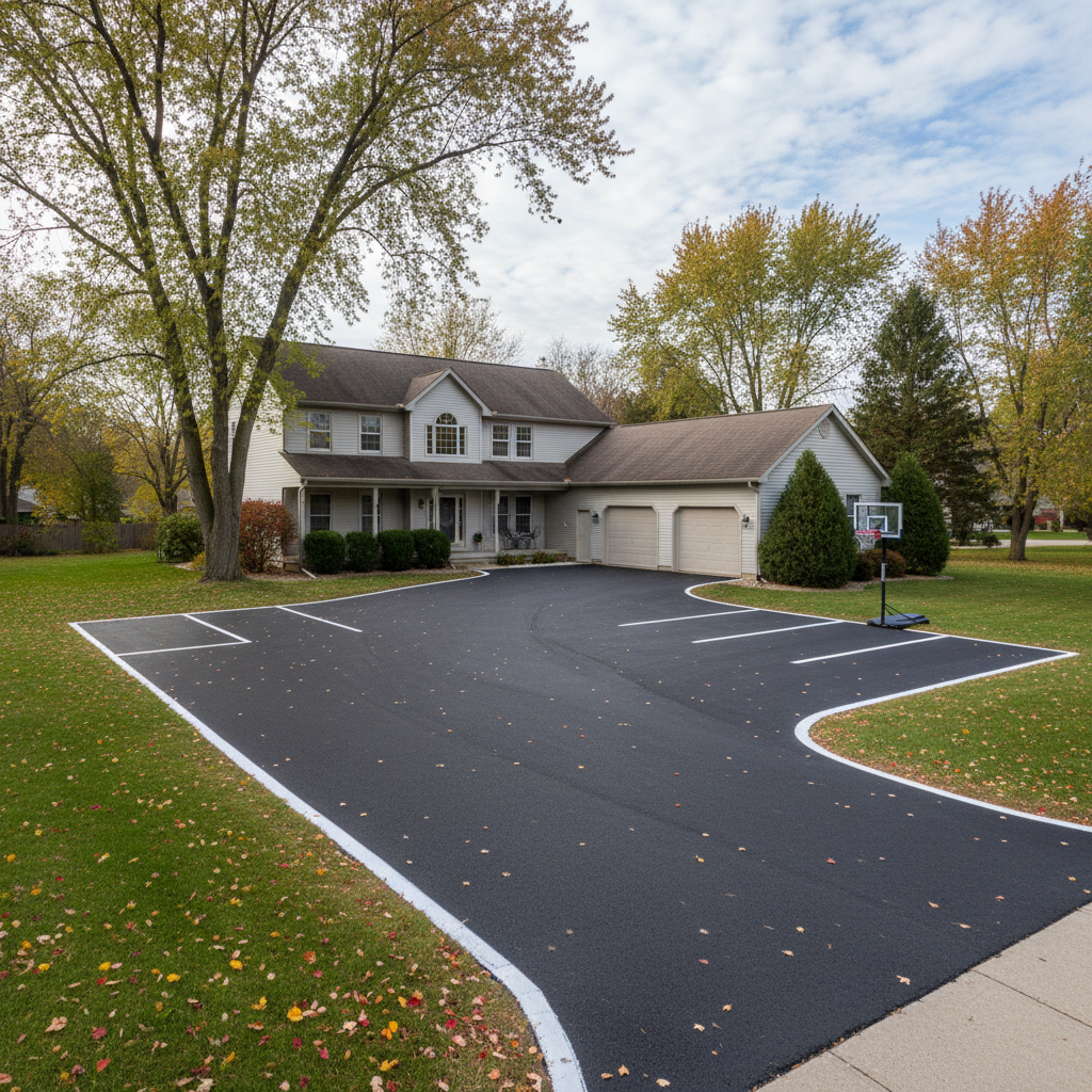 Completed asphalt striping work at a residential property in Elkhart, IN