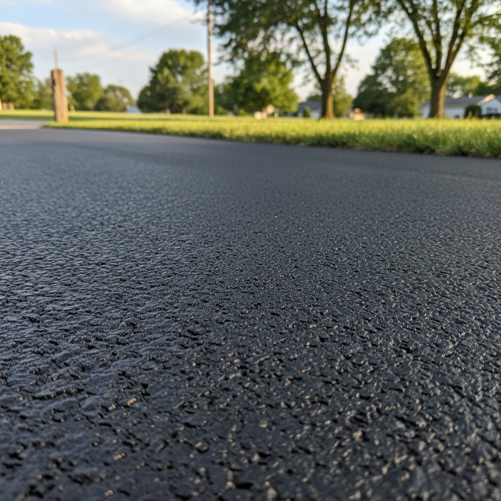 Completed asphalt sealcoating work at a residential property in Elkhart, IN