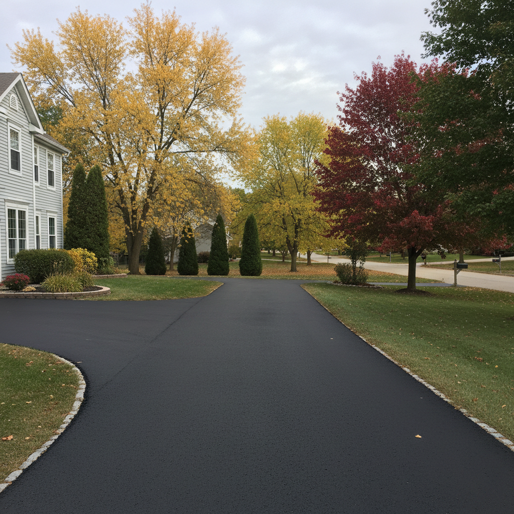 Completed driveway paving work at a residential property in Granger, IN