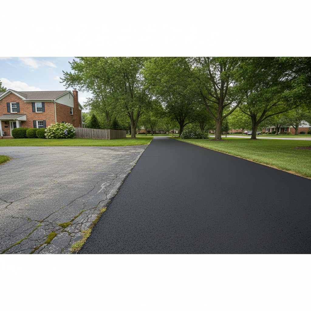 Completed driveway paving work at a residential property in Goshen, IN