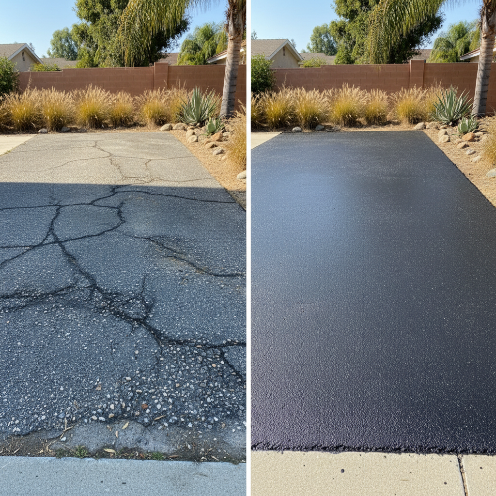 Completed parking lot paving work at a residential property in Santa Ana, CA