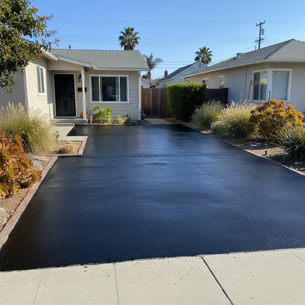 Completed slurry coating work at a residential property in Huntington Beach, CA