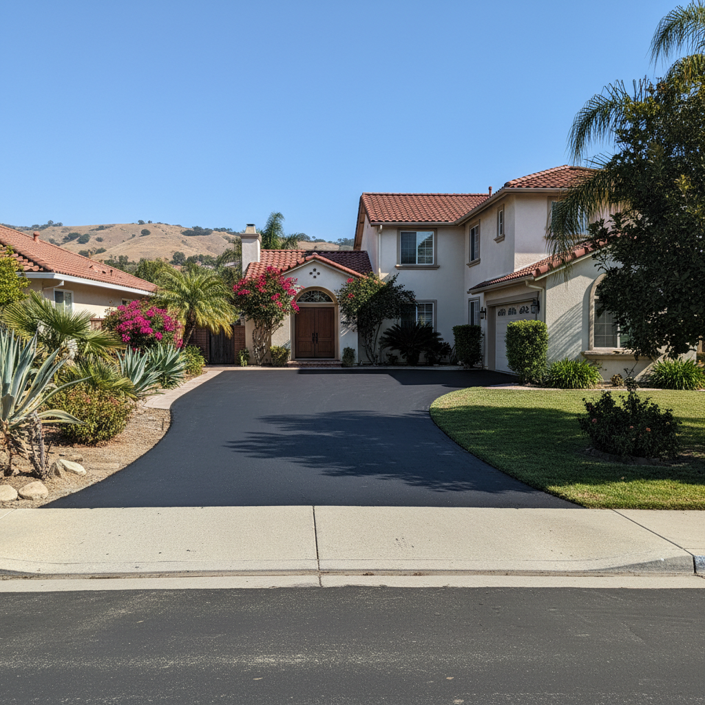 Completed residential asphalt work at a residential property in Anaheim, CA