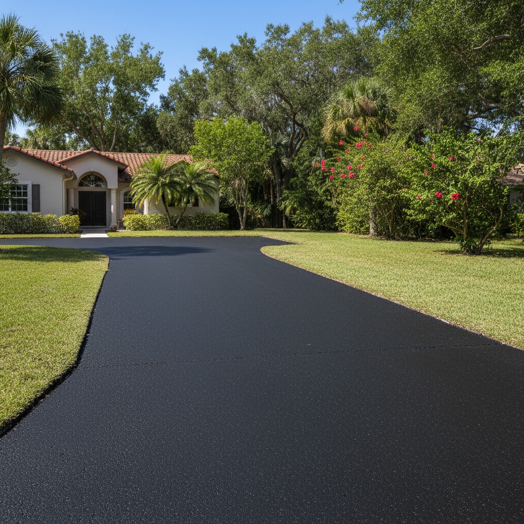 Completed asphalt paving work at a residential property in Boca Raton, FL