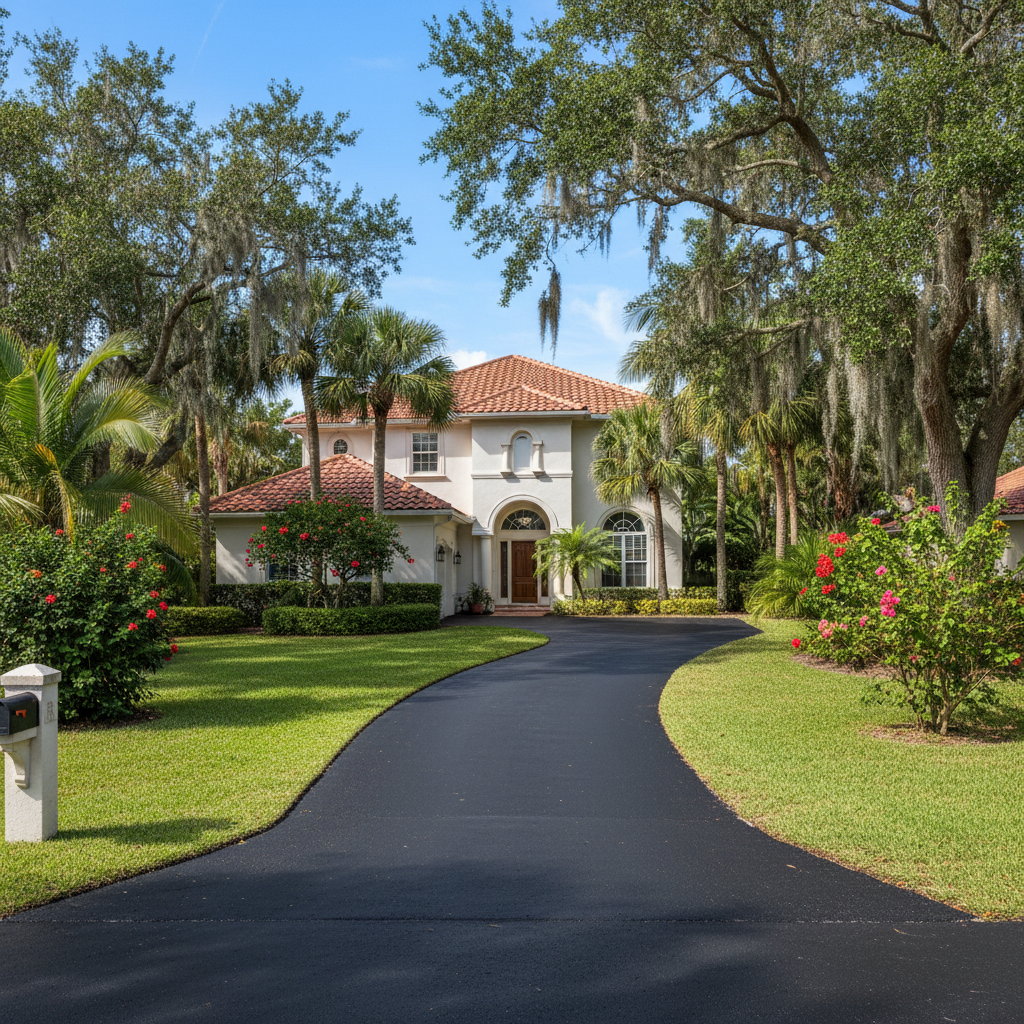 Completed asphalt paving work at a residential property in Davie, FL