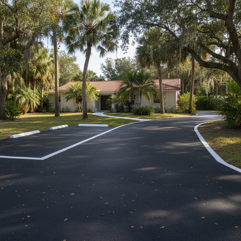 Completed asphalt striping work at a residential property in Miami Gardens, FL