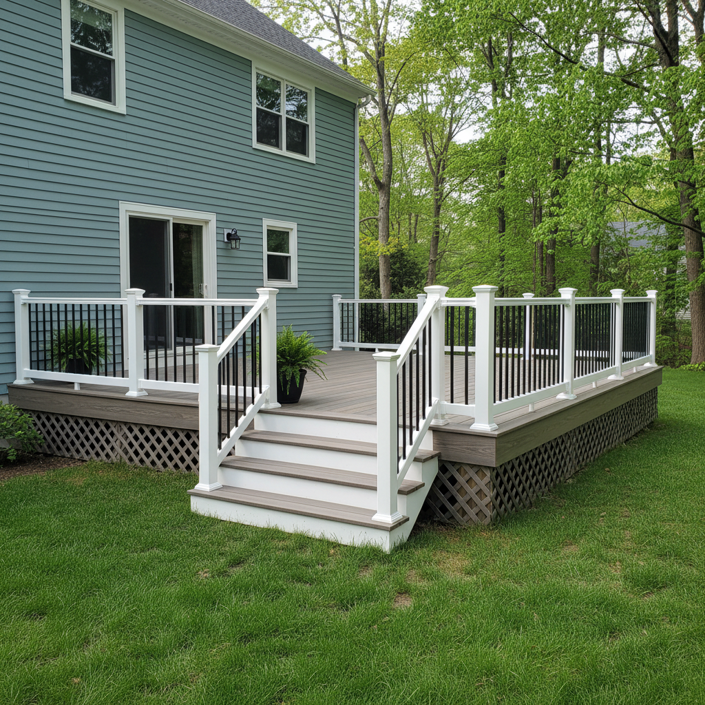 Completed composite decks work at a residential property in Arlington, MA