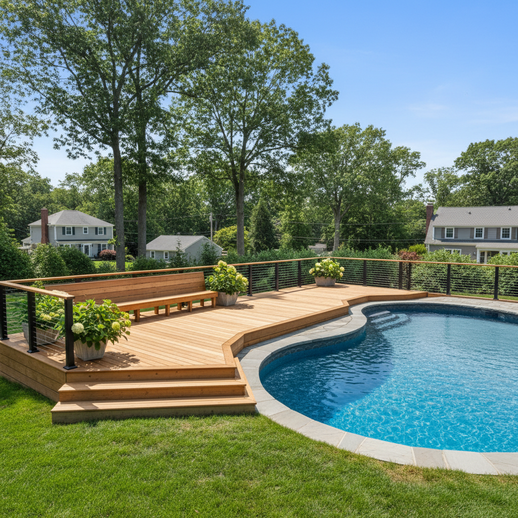 Completed pool decks work at a residential property in Arlington, MA