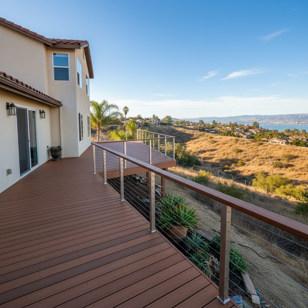 Completed deck railing installation work at a residential property in Lake Elsinore, CA
