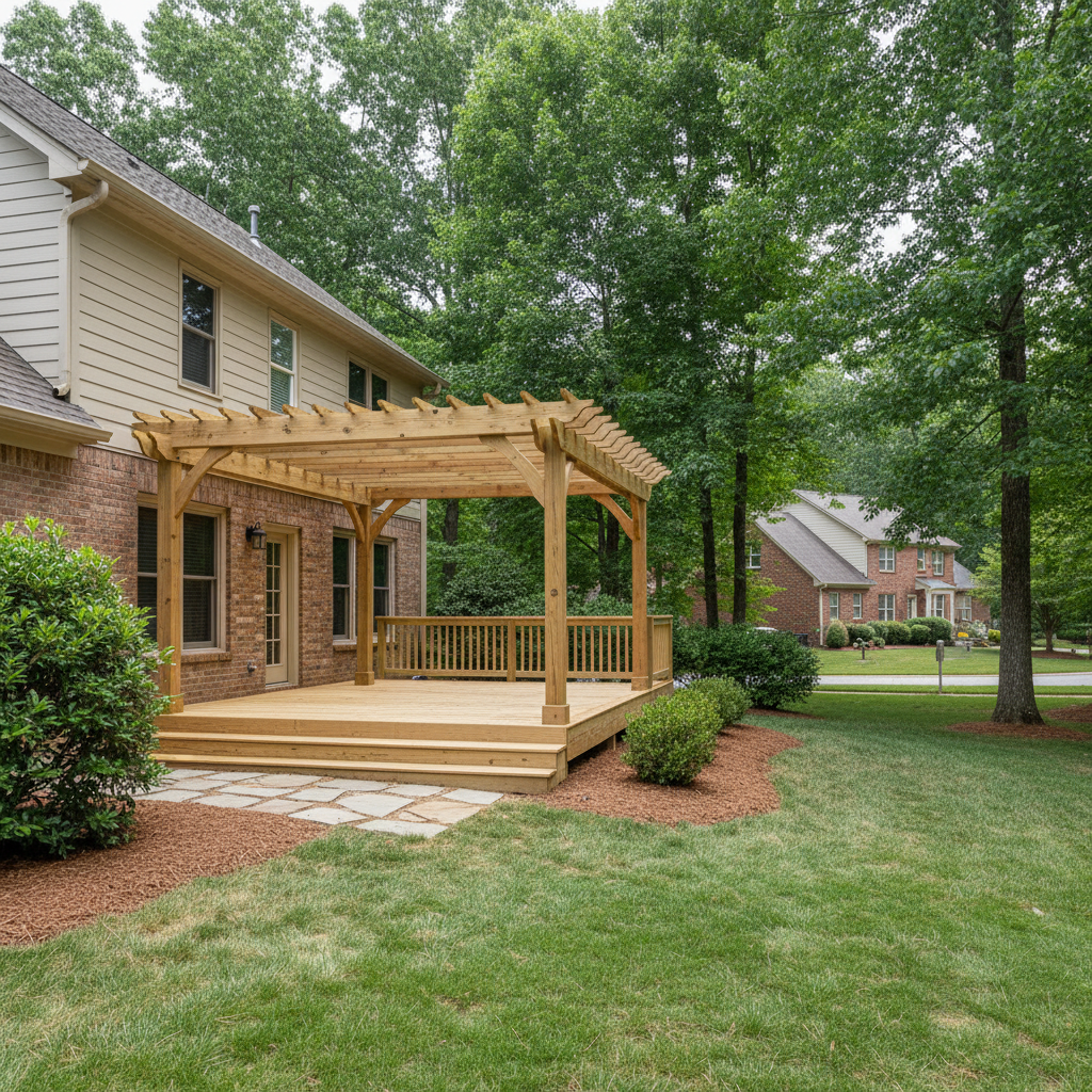 Completed pergola construction work at a residential property in Halls, TN