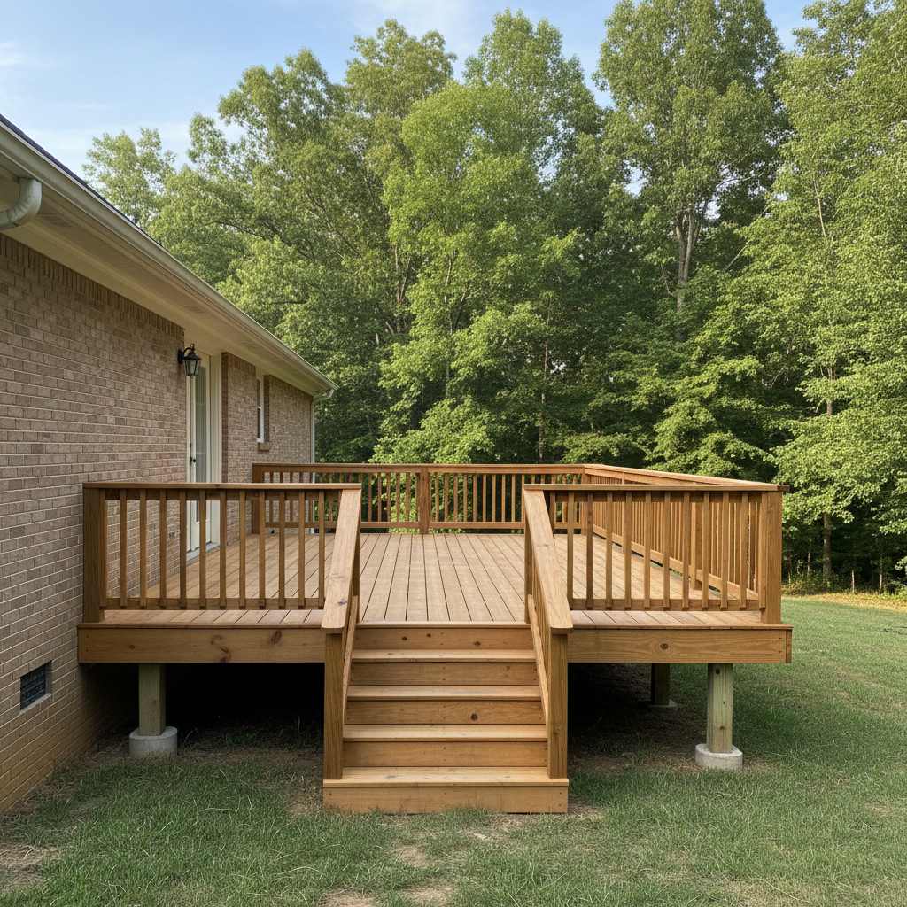 Completed deck construction work at a residential property in Halls, TN